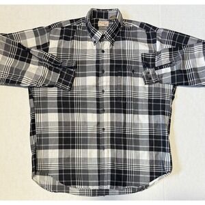 THE FOX COLLECTION -Men's VINTAGE Long Sleeve Black White Plaid Shirt - X-Large